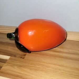 Murano Style Glass Orange Colored Mango with Green Leaf‎ and Stem 6" Long Vtg